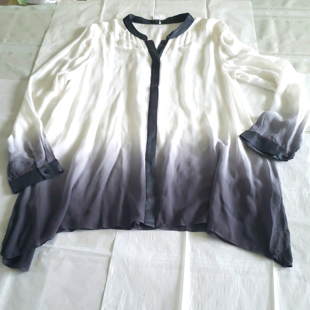 Eileen Fisher NEW Women's 100% Silk Ombre Dip Dye Button Front Tunic Top Sheer - Picture 8 of 14